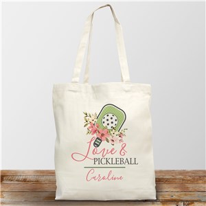 Personalized Floral Love & Pickleball Tote Bag