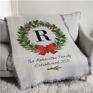 Personalized Christmas Wreath Afghan Throw