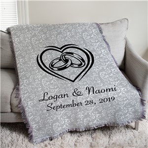 Personalized Heart With Wedding Rings Afghan Throw