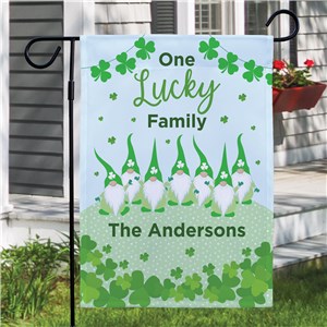 Personalized One Lucky Family with Shamrock Garland Garden Flag