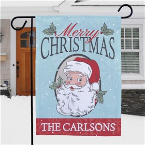 Personalized Merry Christmas Santa with Holly Garden Flag