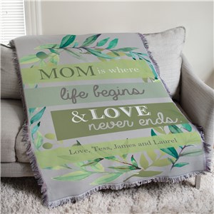 Mom is Where Life Begins Colorful Floral Personalized Afghan Throw