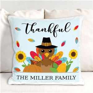 Personalized Thankful Turkey Throw Pillow