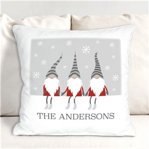 Personalized Christmas Gnome with Striped Hats Throw Pillow