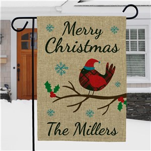 Personalized Cardinal With Christmas Hat Burlap Garden Flag