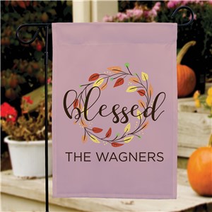 Personalized Blessed Wreath with Leaves Garden Flag