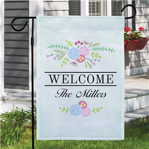 Personalized Floral Welcome 12x18 garden flag