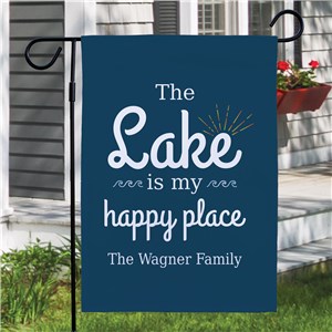 Personalized The Lake Is My Happy Place Garden Flag