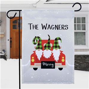 Personalized Christmas Truck Plaid Gnomes Garden Flag