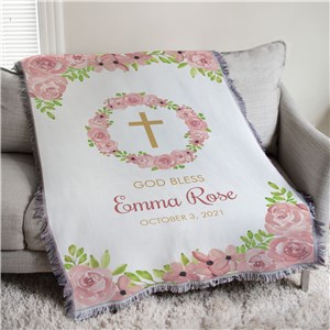 Personalized Floral Baptism Afghan Throw