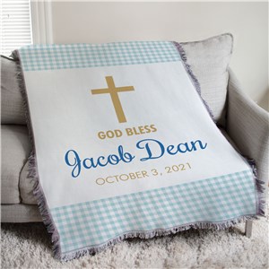 Personalized Baptism Gingham Afghan Throw