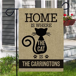 Personalized Home Is Where the Cat Is Burlap Garden Flag
