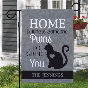 Personalized Home Is When Someone Purrs Garden Flag