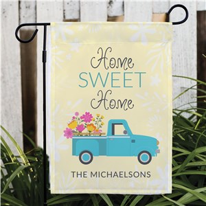 Personalized Teal Spring Truck with Flowers Garden Flag