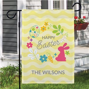 Personalized Colorful Happy Easter Wreath Garden Flag