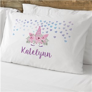 Personalized Confetti Hearts with Unicorn Pillowcase