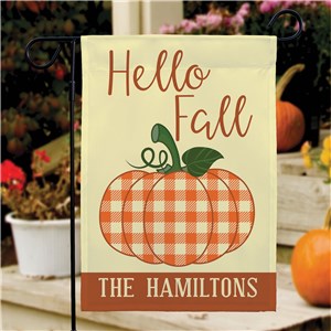 Personalized Hello Fall Plaid Pumpkin Garden Flag