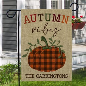 Personalized Plaid Pumpkin with Vines Burlap Garden Flag