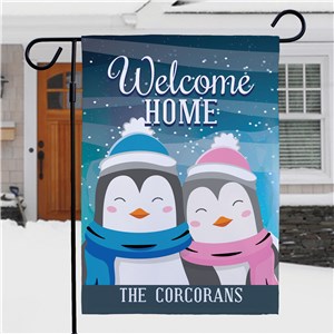 Personalized Welcome Home Penguins Garden Flag