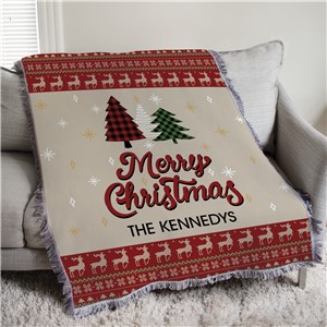 Personalized Sweater Pattern Merry Christmas Afghan Throw