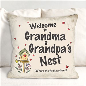 Personalized Welcome Grandma & Grandpa's Nest Throw Pillow