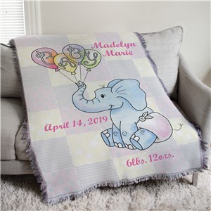 Personalized Baby Girl Elephant Tapestry Throw