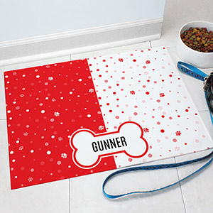 Personalized Paw and Bone Pet Food Mat