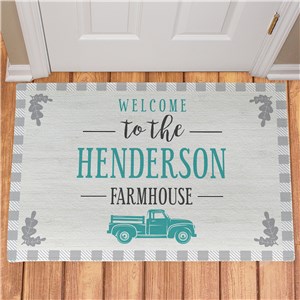 Personalized Welcome To The Farmhouse Gingham Doormat