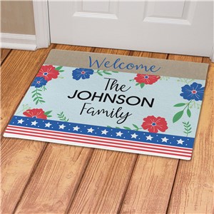 Personalized Patriotic Floral Doormat