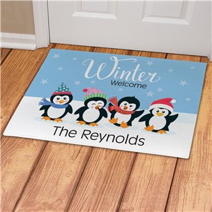 Personalized Winter Welcome With Penguins Doormat