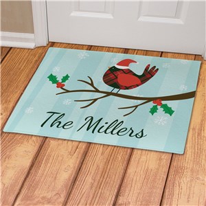 Personalized Cardinal With Christmas Hat Doormat