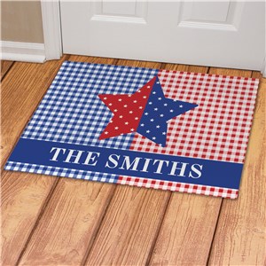 Personalized Patriotic Plaid Star Doormat