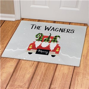 Personalized Christmas Truck Plaid Gnomes Doormat
