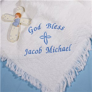 Embroidered God Bless Baby Boy Afghan