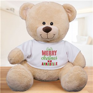 Personalized Striped Merry Christmas Teddy Bear