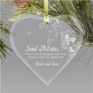 Engraved Soul Mates Glass Heart Christmas Ornament