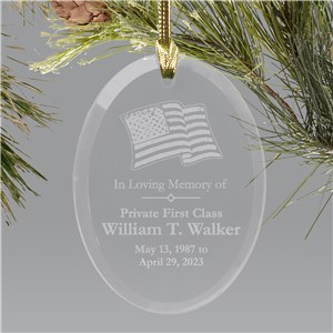 In Loving Memory Personalized Military Memorial Glass Holiday Ornament