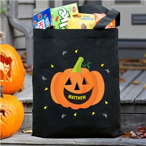Personalized Smiling Pumpkin Trick or Treat Black Tote Bag