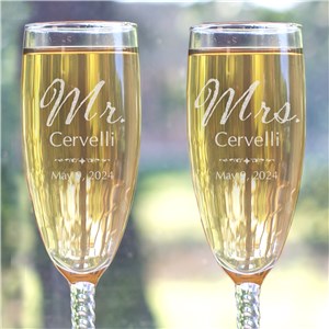 Mr. and Mrs. Personalized Wedding Toasting Flutes
