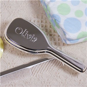 Engraved Silver Baby Comb and Brush Set