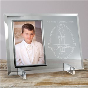 Engraved First Communion Beveled Glass Picture Frame
