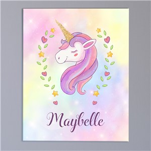 Personalized Unicorn with Floral Wreath Wall Canvas