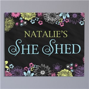 Personalized Floral Chalkboard She Shed Canvas