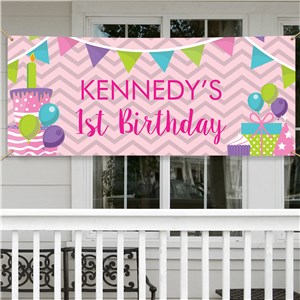 Personalized Presents & Cake Chevron Birthday Banner