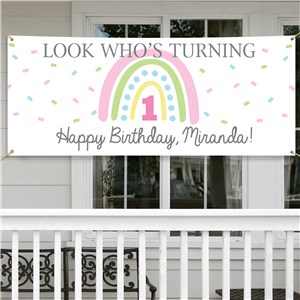 Personalized Look Who's Turning Rainbow Banner