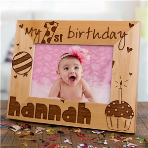 Baby Girl's 1st Birthday Wood Picture Frame