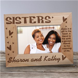 Engraved Sisters with Hearts Picture Frame