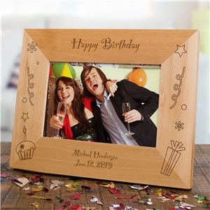 Engraved Happy Birthday Wood Picture Frame