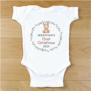 Personalized First Christmas Wreath  Bodysuit