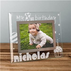 Engraved First Birthday Glass Picture Frame